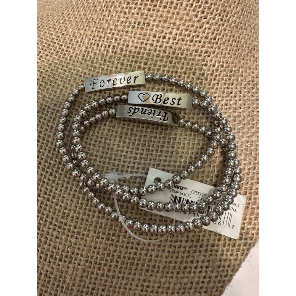 Vtg Ganz Best Friends Forever Stretch Bracelets Beaded Silver Y2K